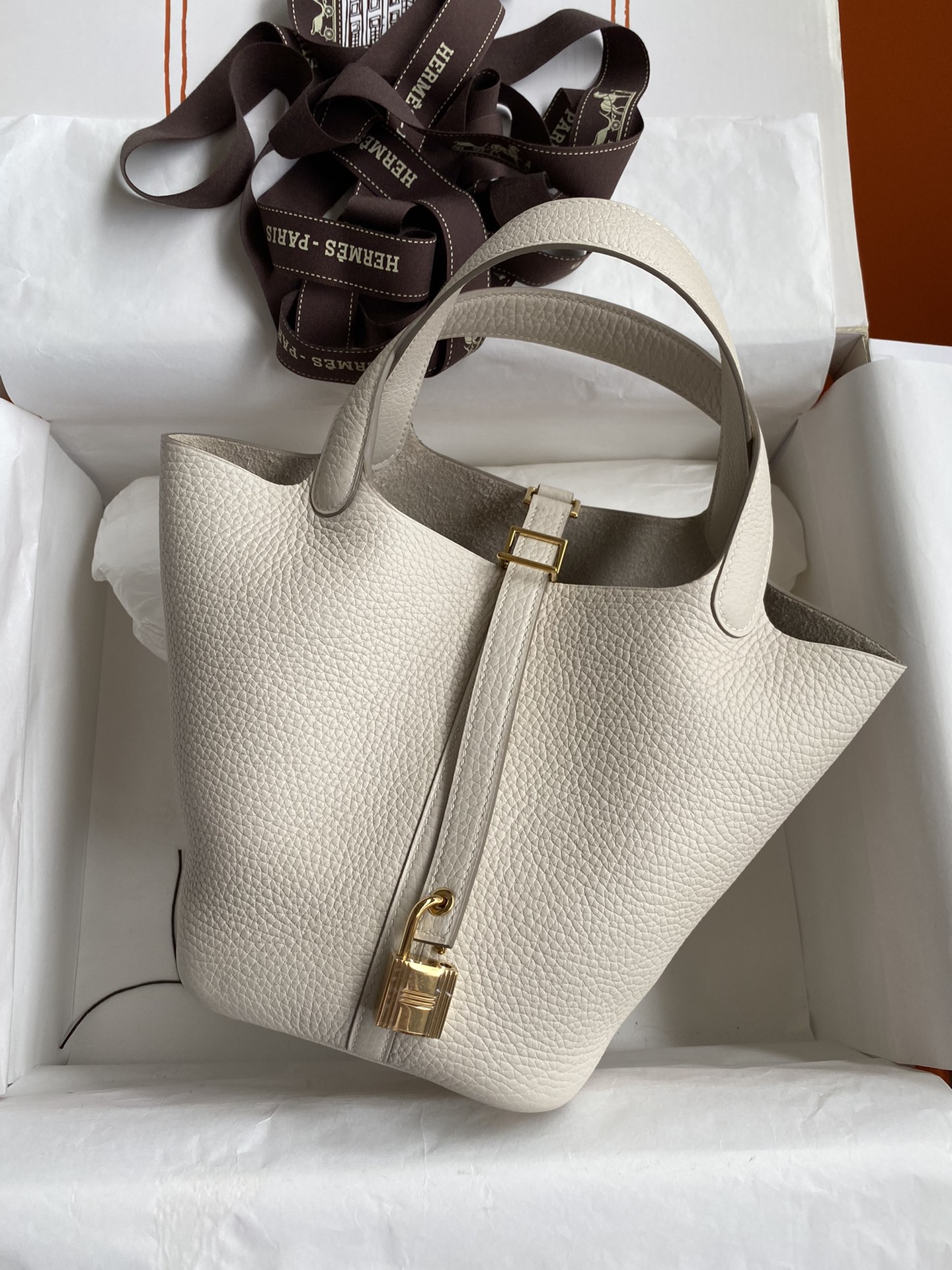 Hermes Picotin Lock 18 Bag In Cream White Clemence Leather